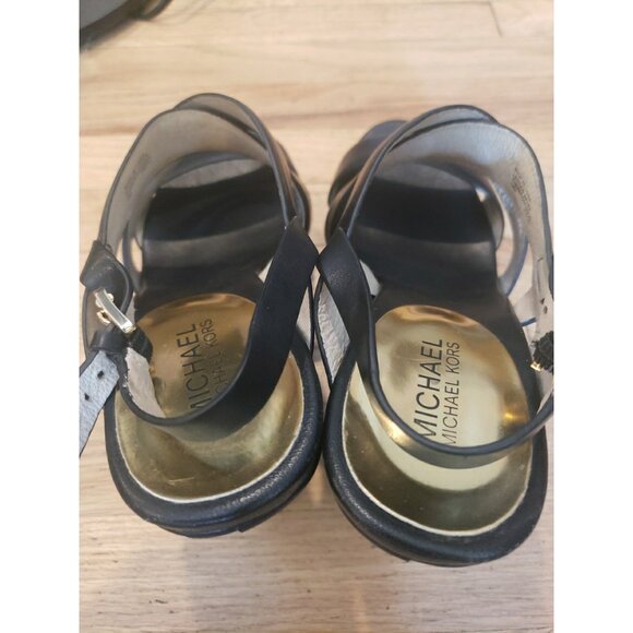 Michaell Kors Shoes Sandals Black Wedge Platform 10 Leather Strappy - Picture 11 of 13